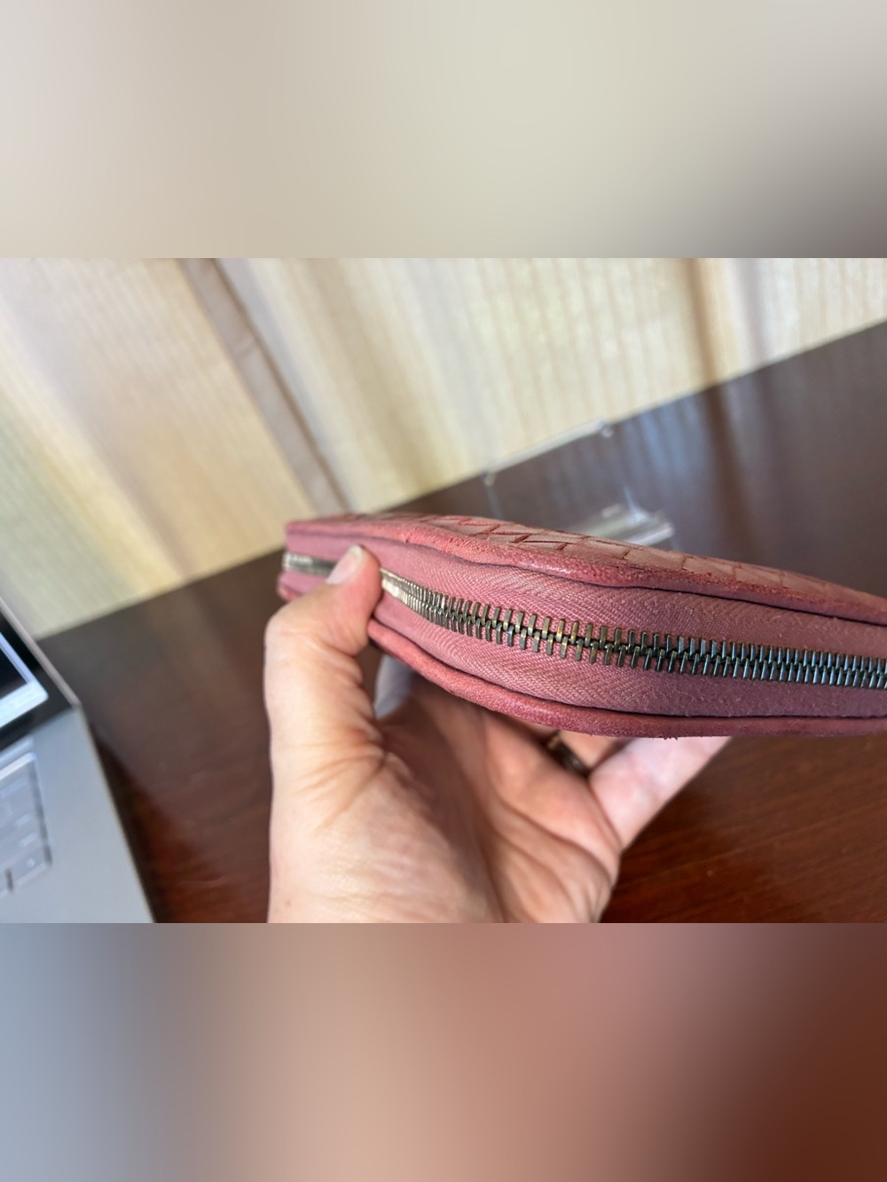 Bottega Veneta Pink and Burgundy Intrecciato Zip Wallet - Picture 12 of 14